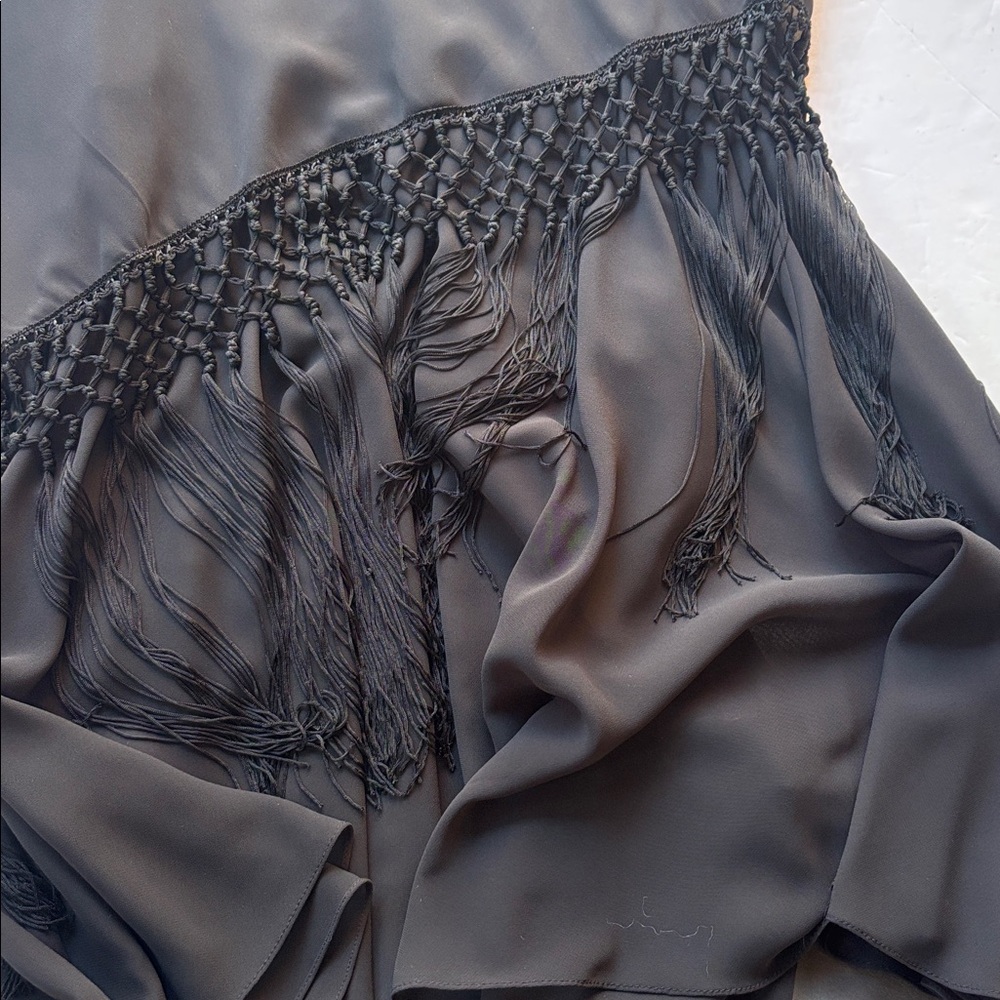 Vintage y2k Maxi Dress Long Dress Black Sue Wong Fringe Cowneck Embroidered - Picture 12 of 17